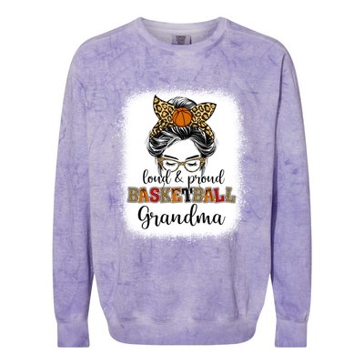 Proud And Loud Basketball Grandma Messy Bun Leopard Funny Gift Colorblast Crewneck Sweatshirt