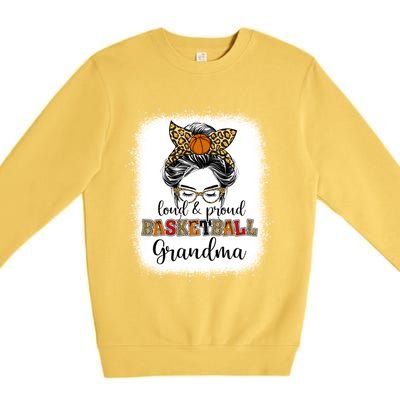 Proud And Loud Basketball Grandma Messy Bun Leopard Funny Gift Premium Crewneck Sweatshirt