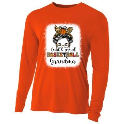 Proud And Loud Basketball Grandma Messy Bun Leopard Funny Gift Cooling Performance Long Sleeve Crew