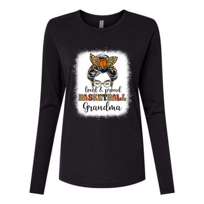 Proud And Loud Basketball Grandma Messy Bun Leopard Funny Gift Womens Cotton Relaxed Long Sleeve T-Shirt