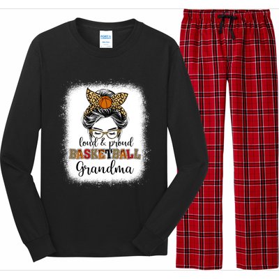 Proud And Loud Basketball Grandma Messy Bun Leopard Funny Gift Long Sleeve Pajama Set