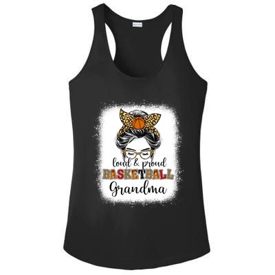 Proud And Loud Basketball Grandma Messy Bun Leopard Funny Gift Ladies PosiCharge Competitor Racerback Tank