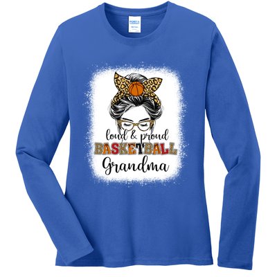 Proud And Loud Basketball Grandma Messy Bun Leopard Funny Gift Ladies Long Sleeve Shirt