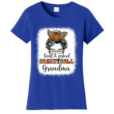 Proud And Loud Basketball Grandma Messy Bun Leopard Funny Gift Women's T-Shirt