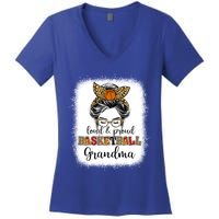 Proud And Loud Basketball Grandma Messy Bun Leopard Funny Gift Women's V-Neck T-Shirt