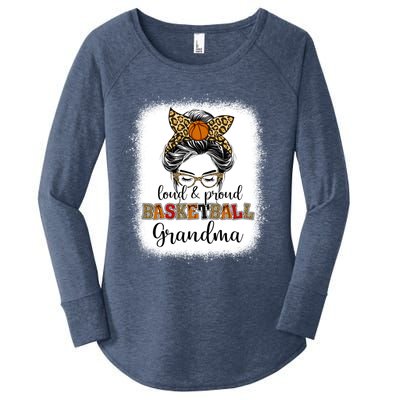 Proud And Loud Basketball Grandma Messy Bun Leopard Funny Gift Women's Perfect Tri Tunic Long Sleeve Shirt