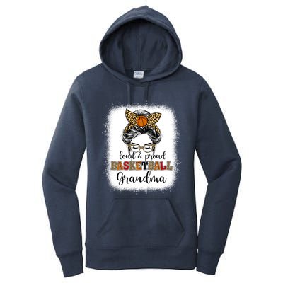 Proud And Loud Basketball Grandma Messy Bun Leopard Funny Gift Women's Pullover Hoodie