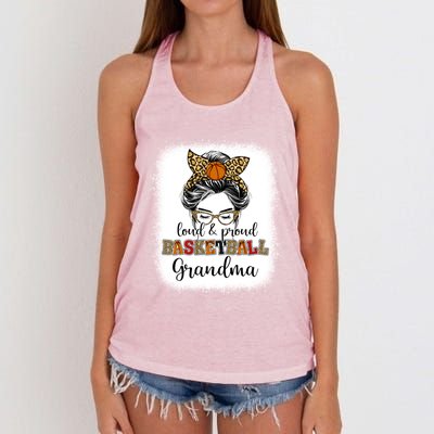 Proud And Loud Basketball Grandma Messy Bun Leopard Funny Gift Women's Knotted Racerback Tank