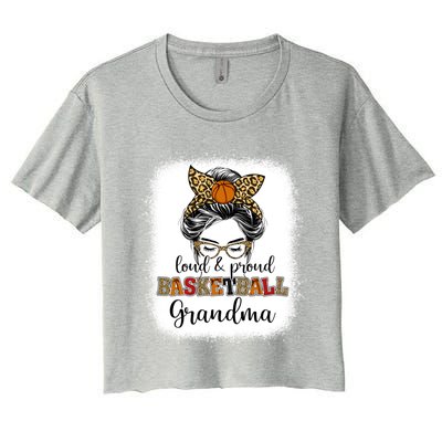 Proud And Loud Basketball Grandma Messy Bun Leopard Funny Gift Women's Crop Top Tee