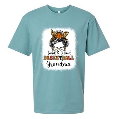 Proud And Loud Basketball Grandma Messy Bun Leopard Funny Gift Sueded Cloud Jersey T-Shirt