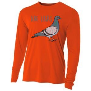 Pigeons Are Liars Arent Real Spies Birds Pun Gift Cooling Performance Long Sleeve Crew