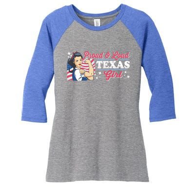 Proud And Loud Texas Proud American Gift Women's Tri-Blend 3/4-Sleeve Raglan Shirt