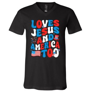 Patriotic Apparel Loves God America Too Perfect For July V-Neck T-Shirt