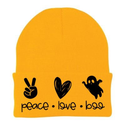 Peace And Love And Boo Ghost Halloween Autumn Fall Gift Knit Cap Winter Beanie