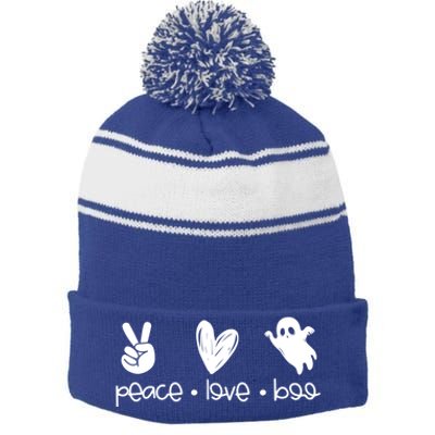 Peace And Love And Boo Ghost Halloween Autumn Fall Gift Stripe Pom Pom Beanie