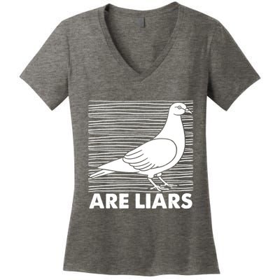 Pigeons Are Liars ArenT Real Spies Birds Pun Women's V-Neck T-Shirt