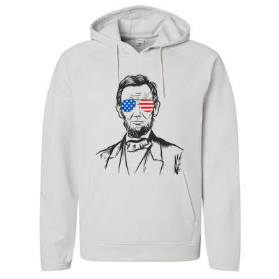 President Abraham Lincoln Portrait Usa America Sunglasses Performance Fleece Hoodie