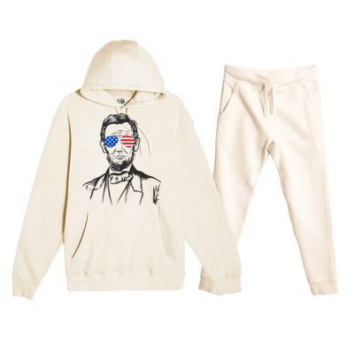 President Abraham Lincoln Portrait Usa America Sunglasses Premium Hooded Sweatsuit Set