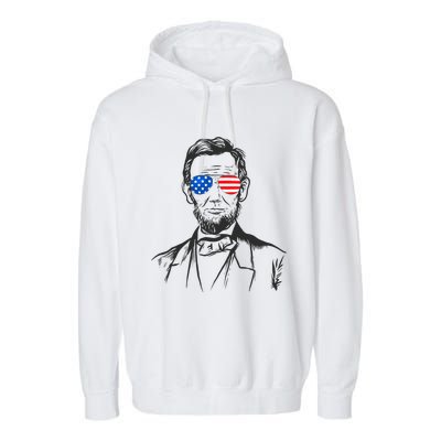 President Abraham Lincoln Portrait Usa America Sunglasses Garment-Dyed Fleece Hoodie