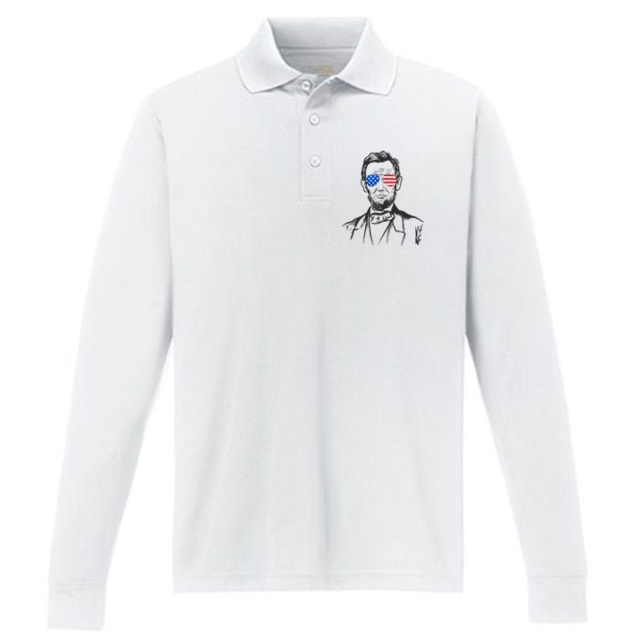 President Abraham Lincoln Portrait Usa America Sunglasses Performance Long Sleeve Polo