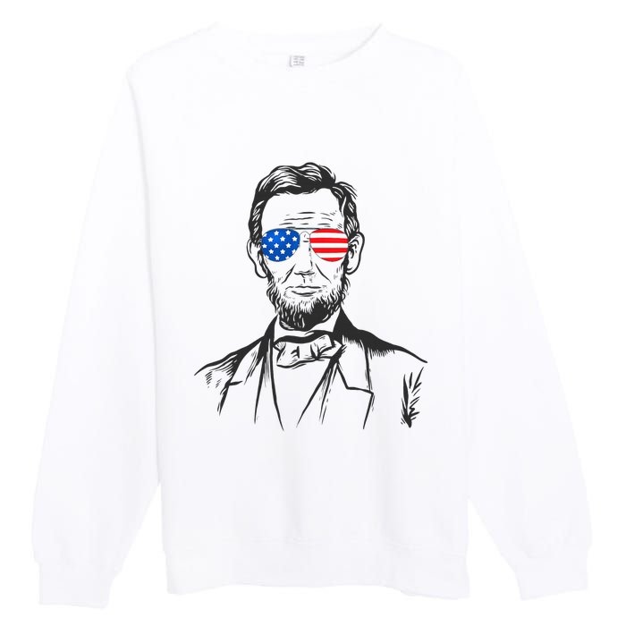 President Abraham Lincoln Portrait Usa America Sunglasses Premium Crewneck Sweatshirt