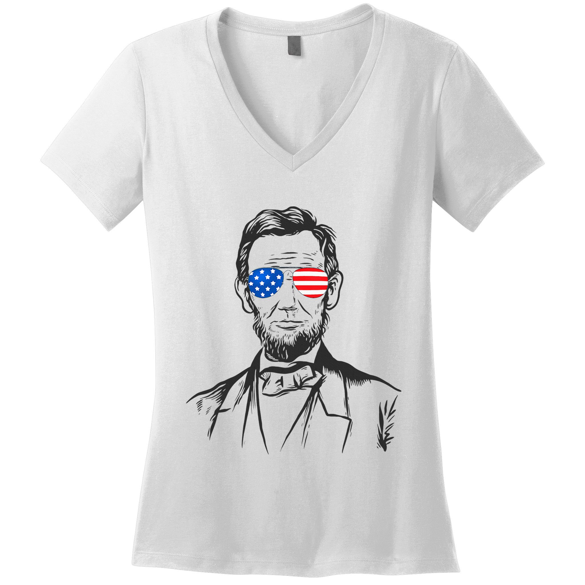 President Abraham Lincoln Portrait Usa America Sunglasses Women's V-Neck T-Shirt