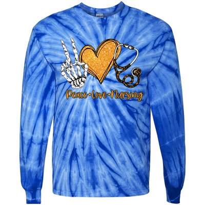 Peace And Love And Nursing Proud Healthcare Nurse Job Pride Meaningful Gift Tie-Dye Long Sleeve Shirt