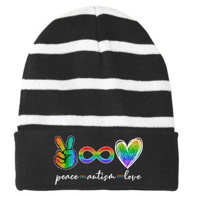 Peace Autism Love Infinity Symbol Autism Awareness Striped Beanie with Solid Band