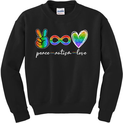 Peace Autism Love Infinity Symbol Autism Awareness Kids Sweatshirt