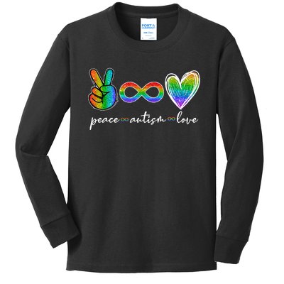 Peace Autism Love Infinity Symbol Autism Awareness Kids Long Sleeve Shirt