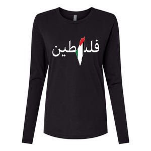 Palestine Arabic Map Flag Colors Womens Cotton Relaxed Long Sleeve T-Shirt