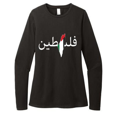 Palestine Arabic Map Flag Colors Womens CVC Long Sleeve Shirt