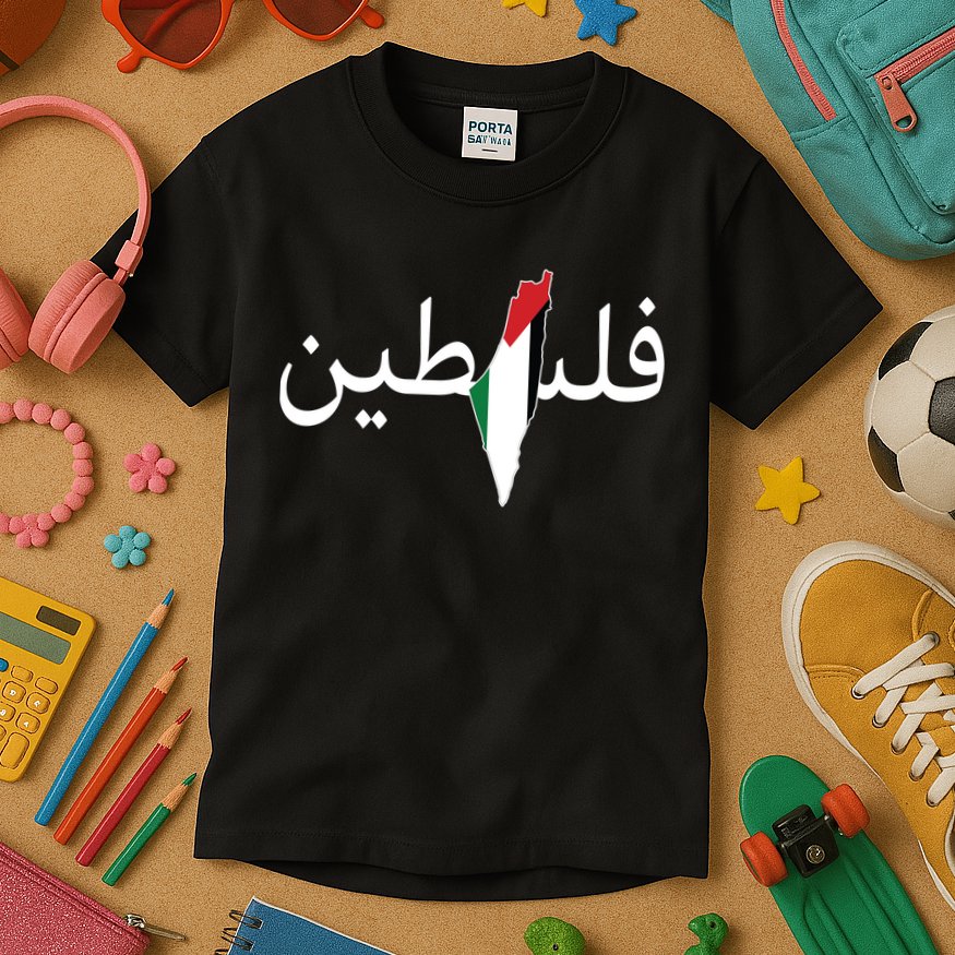 Palestine Arabic Map Flag Colors Kids T-Shirt