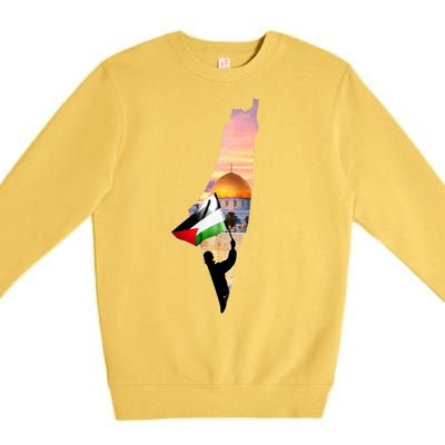 Palestine Map Flag Jerusalem's City Support Gaza Premium Crewneck Sweatshirt