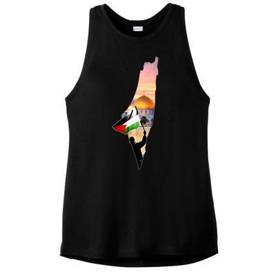 Palestine Map Flag Jerusalem's City Support Gaza Ladies PosiCharge Tri-Blend Wicking Tank