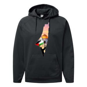 Palestine Map Flag Jerusalem's City Support Gaza Performance Fleece Hoodie