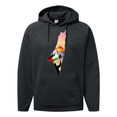 Palestine Map Flag Jerusalem's City Support Gaza Performance Fleece Hoodie