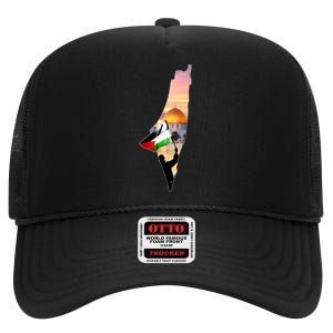 Palestine Map Flag Jerusalem's City Support Gaza High Crown Mesh Back Trucker Hat