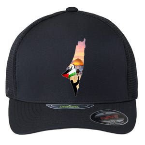 Palestine Map Flag Jerusalem's City Support Gaza Flexfit Unipanel Trucker Cap