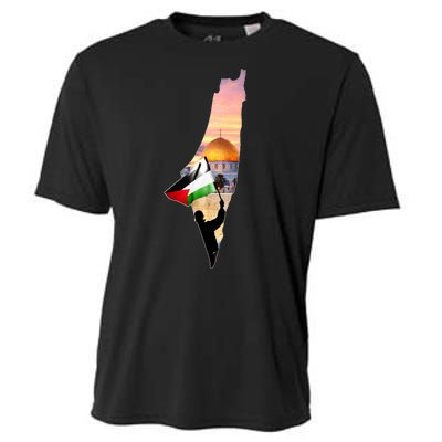 Palestine Map Flag Jerusalem's City Support Gaza Cooling Performance Crew T-Shirt