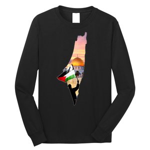 Palestine Map Flag Jerusalem's City Support Gaza Long Sleeve Shirt