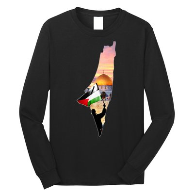 Palestine Map Flag Jerusalem's City Support Gaza Long Sleeve Shirt