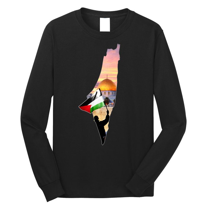 Palestine Map Flag Jerusalem's City Support Gaza Long Sleeve Shirt