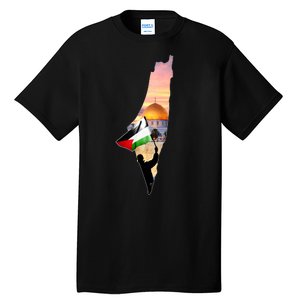 Palestine Map Flag Jerusalem's City Support Gaza Tall T-Shirt