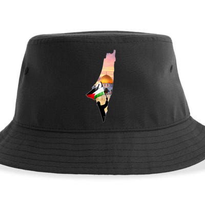 Palestine Map Flag Jerusalem's City Support Gaza Sustainable Bucket Hat