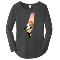 Palestine Map Flag Jerusalem's City Support Gaza Women's Perfect Tri Tunic Long Sleeve Shirt