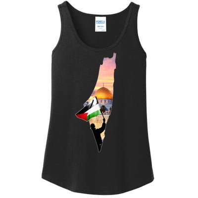 Palestine Map Flag Jerusalem's City Support Gaza Ladies Essential Tank