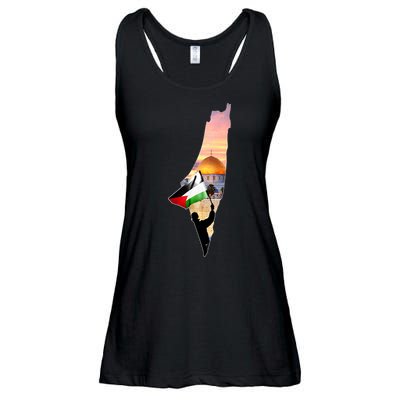Palestine Map Flag Jerusalem's City Support Gaza Ladies Essential Flowy Tank