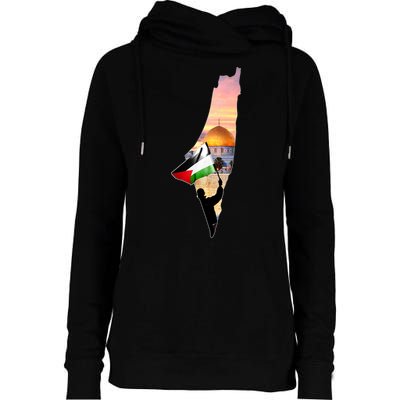 Palestine Map Flag Jerusalem's City Support Gaza Womens Funnel Neck Pullover Hood