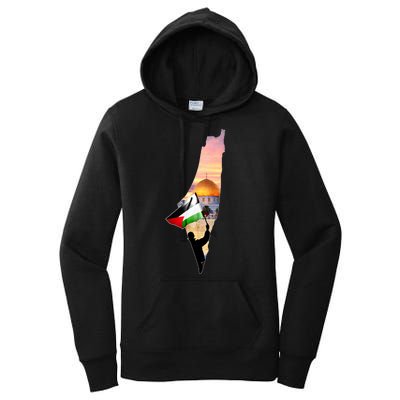 Palestine Map Flag Jerusalem's City Support Gaza Women's Pullover Hoodie